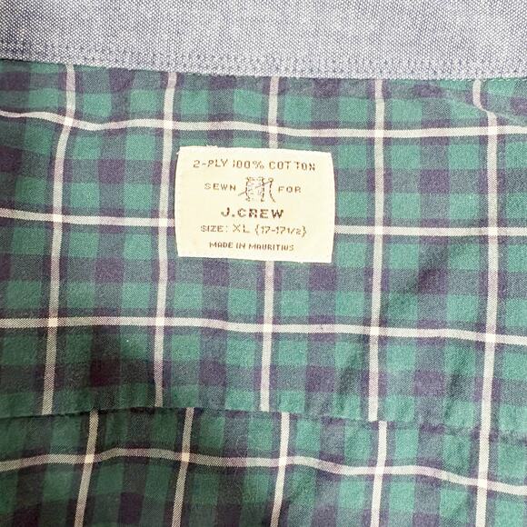 J.Crew Men’s Plaid Button Down Shirt XL Green Navy Cotton Long Sleeve - Picture 7 of 7